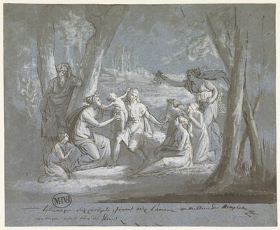 Telemachus en Calypso spelend met een Amor door Mattheus Ignatius van Bree