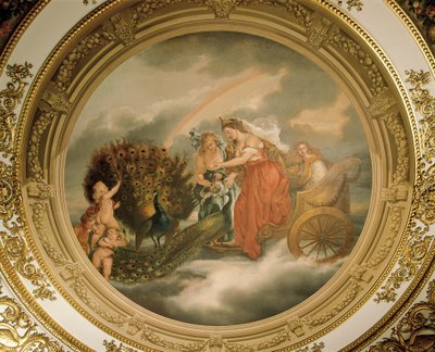 Juno in haar wagen vergezeld door twee pauwen, Plafond van de Elizabeth Saloon door Matthew Cotes Wyatt