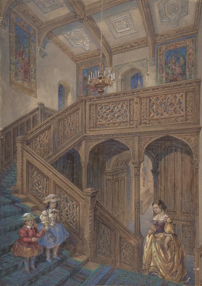 Ontwerp voor een Jacobijnse trap recto, Architectonisch elementontwerp verso, ca. 1867 door Matthew Digby Wyatt