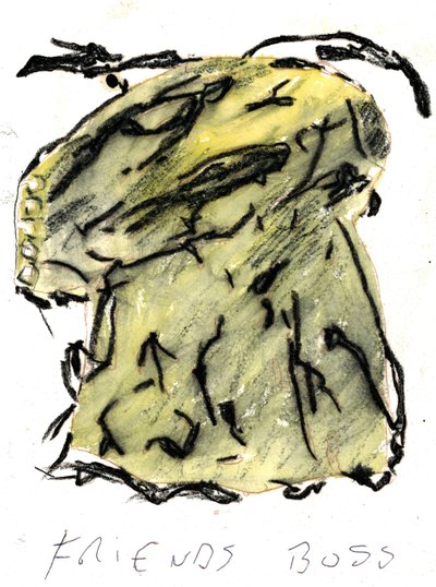 baas van vriend, 2021 (aquarel, pastel) door Matthew Hilton