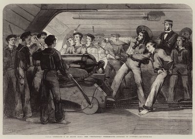 Marine-instructie aan boord van HMS de Britannia, Portsmouth, lessen in geschut door Matthew Somerville Morgan