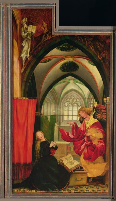 De Annunciatie van het Isenheim-altaarstuk, linker vleugel, ca. 1512-16 door Matthias (c.1480 1528) Grunewald