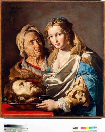 Salome met het hoofd van Johannes de Doper op een zilveren schaal (detail) door Matthias (c.1600 p.1650) Stomer
