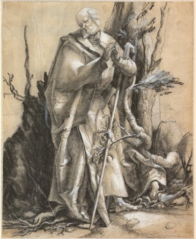 Baardige heilige met wandelstok, ca. 1516 door Matthias Grünewald