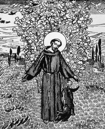 St. Franciscus van Assisi (1181-1226), gegraveerd door Jacques Beltrand naar een tekening van Maurice Denis door Maurice (after) Denis