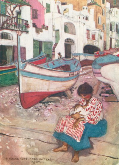 De vrouw van een Capriotische visser (kleurenlitho) door Maurice (after) Greiffenhagen