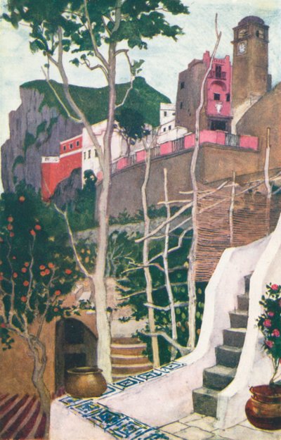 A Toegangspoort, Capri (kleurenlitho) door Maurice (after) Greiffenhagen