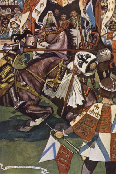 Illustratie voor Ivanhoe van Sir Walter Scott (kleurenlitho) door Maurice (after) Greiffenhagen