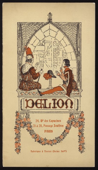 Omslagillustratie voor hoedencatalogus uitgegeven door Delion, Parijs, in 1908 door Maurice Berty