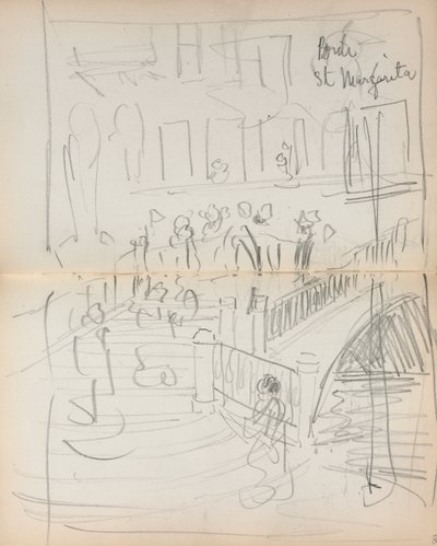Italiaans schetsboek: Brug St. Margarita pagina 67 & 68, 1898-1899 door Maurice Brazil Prendergast