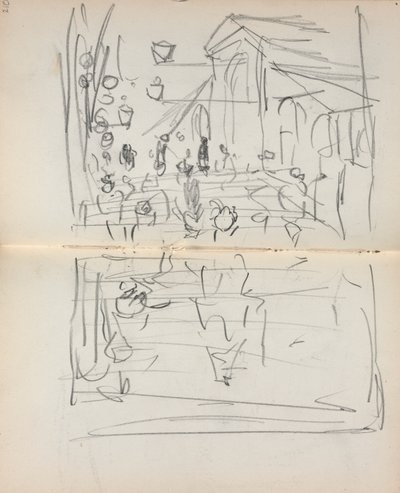 Italiaans Schetsboek: Brug met Figuren pagina 209 & 210, 1898-1899 door Maurice Brazil Prendergast