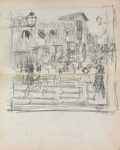 Italiaans schetsboek: Brug met figuren pagina 93 & 94, 1898-1899 door Maurice Brazil Prendergast