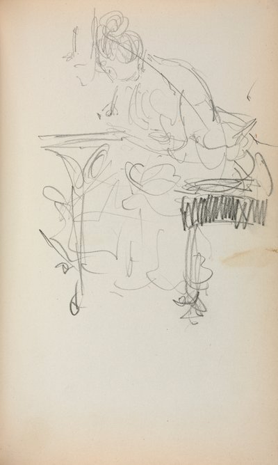 Italiaans schetsboek: Zittende vrouw die naait, pagina 153, 1898-1899 door Maurice Brazil Prendergast