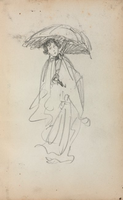 Italiaans Schetsboek: Staande Vrouw met Parasol, pagina 259, 1898-1899 door Maurice Brazil Prendergast
