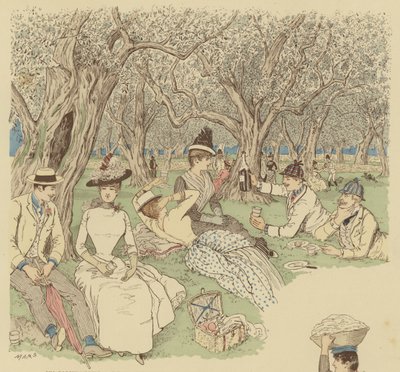 Een picknick onder de olijfbomen in Beaulieu in het zuiden van Frankrijk door Maurice Charles Mathieu Bonvoisin