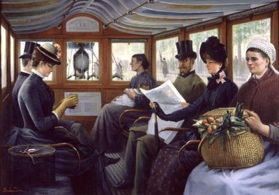 Passagiers in een bus in Parijs door Maurice Delondre