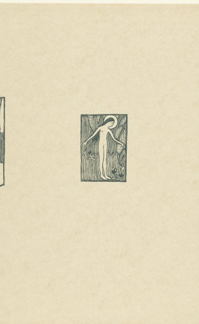 Illustratie met naakte vrouwelijke heilige staand bij boom bij gedicht in dichtbundel van Paul Verlaine door Maurice Denis