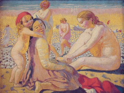 Op het strand met een rode hoed door Maurice Denis