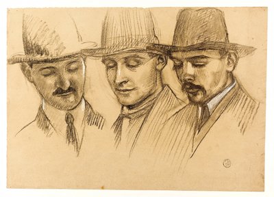 Portretten van Père Couturier, Charles Plessard en André Lecoutey. Schets voor de koepel van Dutuit: de drie architecten van de Franse School in Rome door Maurice Denis