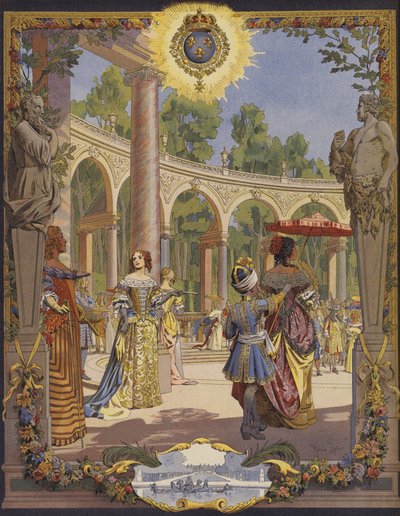 Koning Lodewijk XIV bezoekt de werken in Versailles, Le Bosquet De La Colonnade door Maurice Leloir