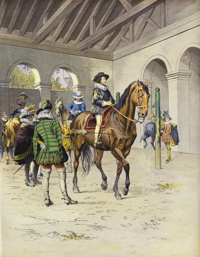 Richelieu leert rijden bij de Academie van Pluvinel door Maurice Leloir