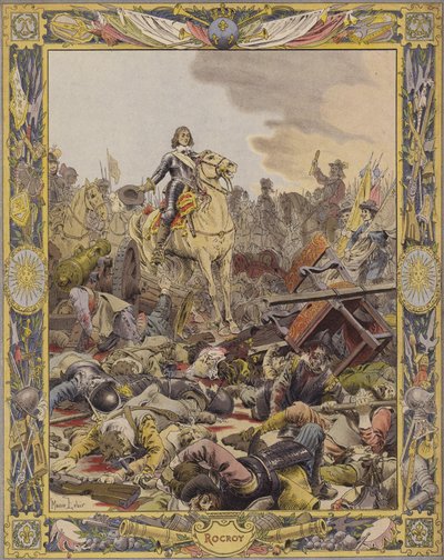 De Slag bij Rocroy, de Hertog van Enghien groet het lichaam van Graaf De Fontaine door Maurice Leloir