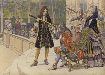 De zonsverduistering, koning Lodewijk XIV en de vrouwen van het hof op het terras van het kasteel van Marly door Maurice Leloir