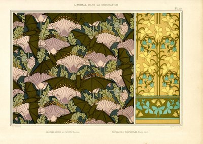 Art Nouveau oppervlaktepatronen met vleermuis- en vlindermotieven (litho) door Maurice Pillard Verneuil
