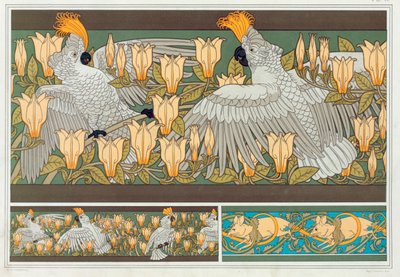 Ontwerp voor behangrand Kaketoe en Magnolia, uitgegeven 1897 door Maurice Pillard Verneuil