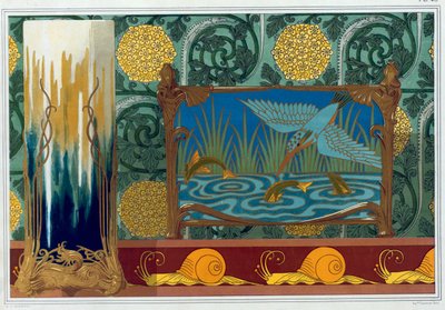 Ontwerpen voor bronzen vaassteun, behang en rand, en emaille en bronzen jardinière, pub. 1897 door Maurice Pillard Verneuil