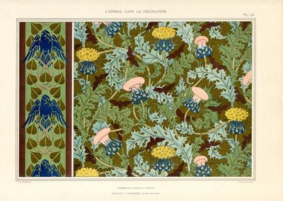 Distelversiering met insecten en raven (litho) door Maurice Pillard Verneuil