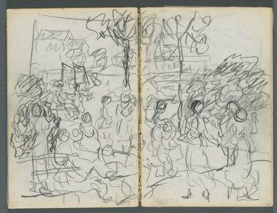 Schetsboek, The Dells, nr. 127, pagina 076  77: Figuren in een landschap door Maurice Prendergast