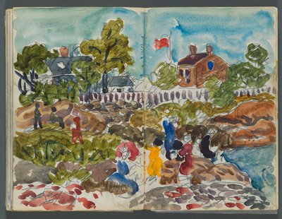 Skizzenbuch, The Dells, Nr. 127, Seite 156 & 157: Küstenlandschaft mit Figuren door Maurice Prendergast