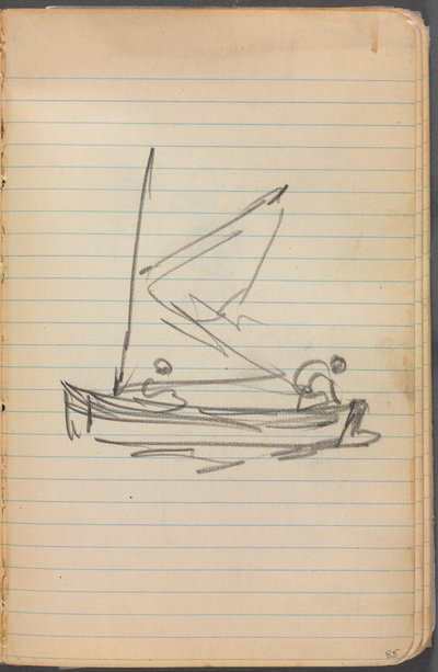 Schetsboek, pagina 085: Zeilboot met twee figuren door Maurice Prendergast