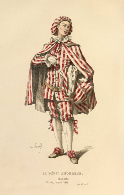 Kostuum voor de rol van Gros - Rene, ca.1868 (gravure) door Maurice Sand