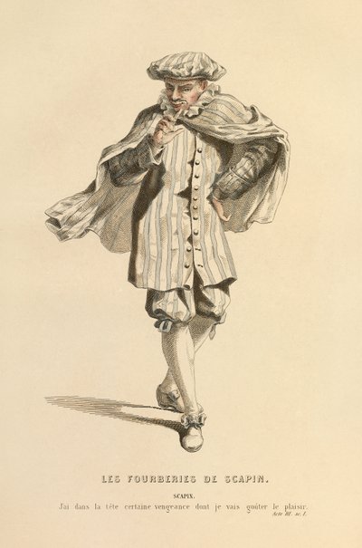 Kostuum voor de rol van Scapin, c.1868 (gravure) door Maurice Sand