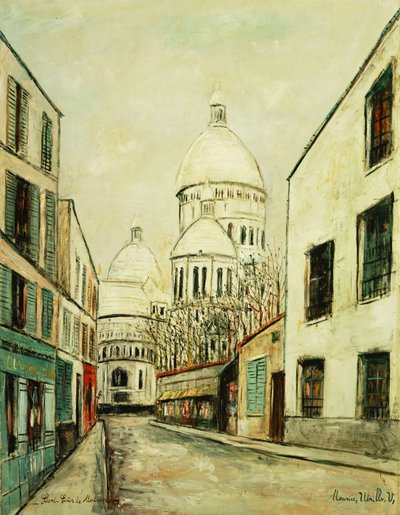 Sacre-Coeur van Montmartre (Rue du Chevalier de la Barre in Montmartre), ca. 1935 (olieverf op doek) door Maurice Utrillo