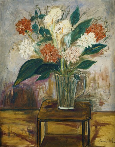 Vase of Flowers on a Table; Vaas met bloemen op een tafel door Maurice Utrillo