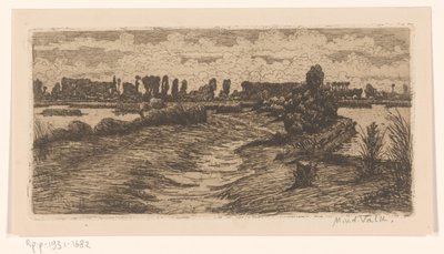 Pad door landschap met plassen door Maurits van der Valk (signed by artist)
