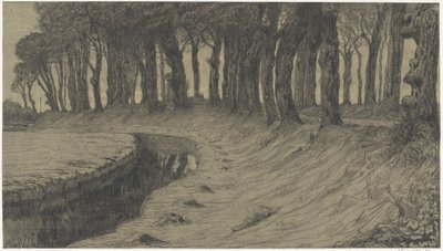 Bomen langs een weg over een dijk of wal door Maurits van der Valk