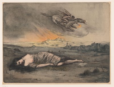 Liggende vrouw en vliegende ruiter met fakkel door Max Alexander Alandt (signed by artist)