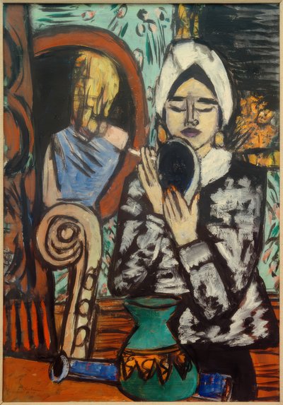 Dame met Spiegel door Max Beckmann