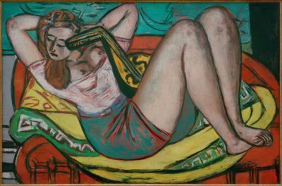 Vrouw met Mandoline in Geel en Rood door Max Beckmann