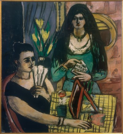 Meisje in zwart op groen door Max Beckmann