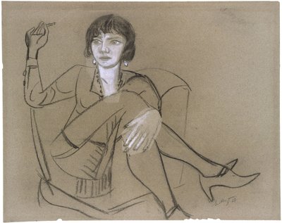 Quappi in een clubfauteuil, rokend door Max Beckmann
