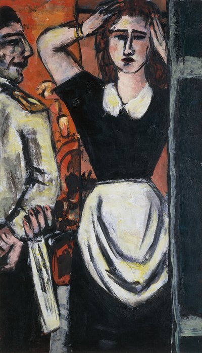 Ober en garderobe bediende door Max Beckmann