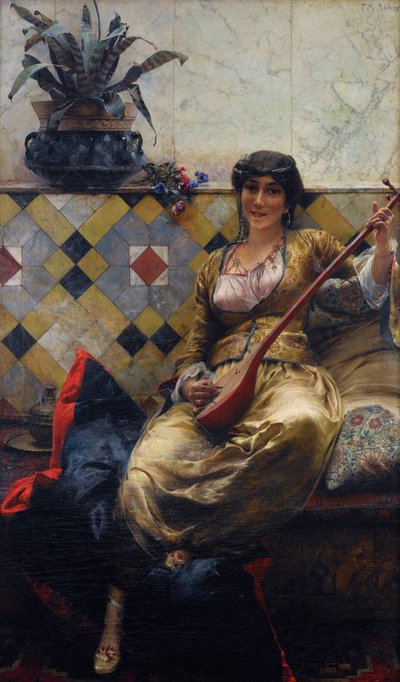 Serenade in de harem - Schilderij van Ferdinand Max Bredt (1860-1921) - Olieverf op doek - 85x52 cm - Privécollectie door Max Ferdinand Bredt