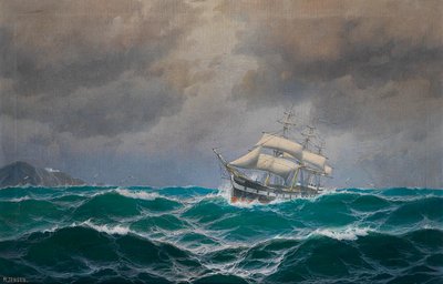 Driemaster op volle zee door Max Jensen
