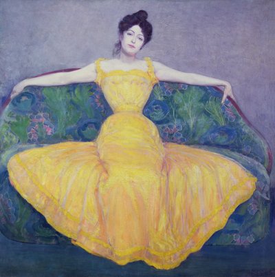 Dame in een gele jurk door Max Kurzweil