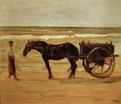 Kar van de badmeester op het strand door Max Liebermann